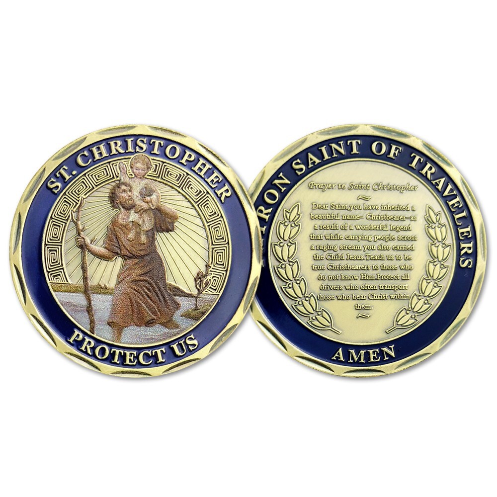 New Lot Of 10 St Christopher Protect Us Challenge Coin Set Religious Collectible