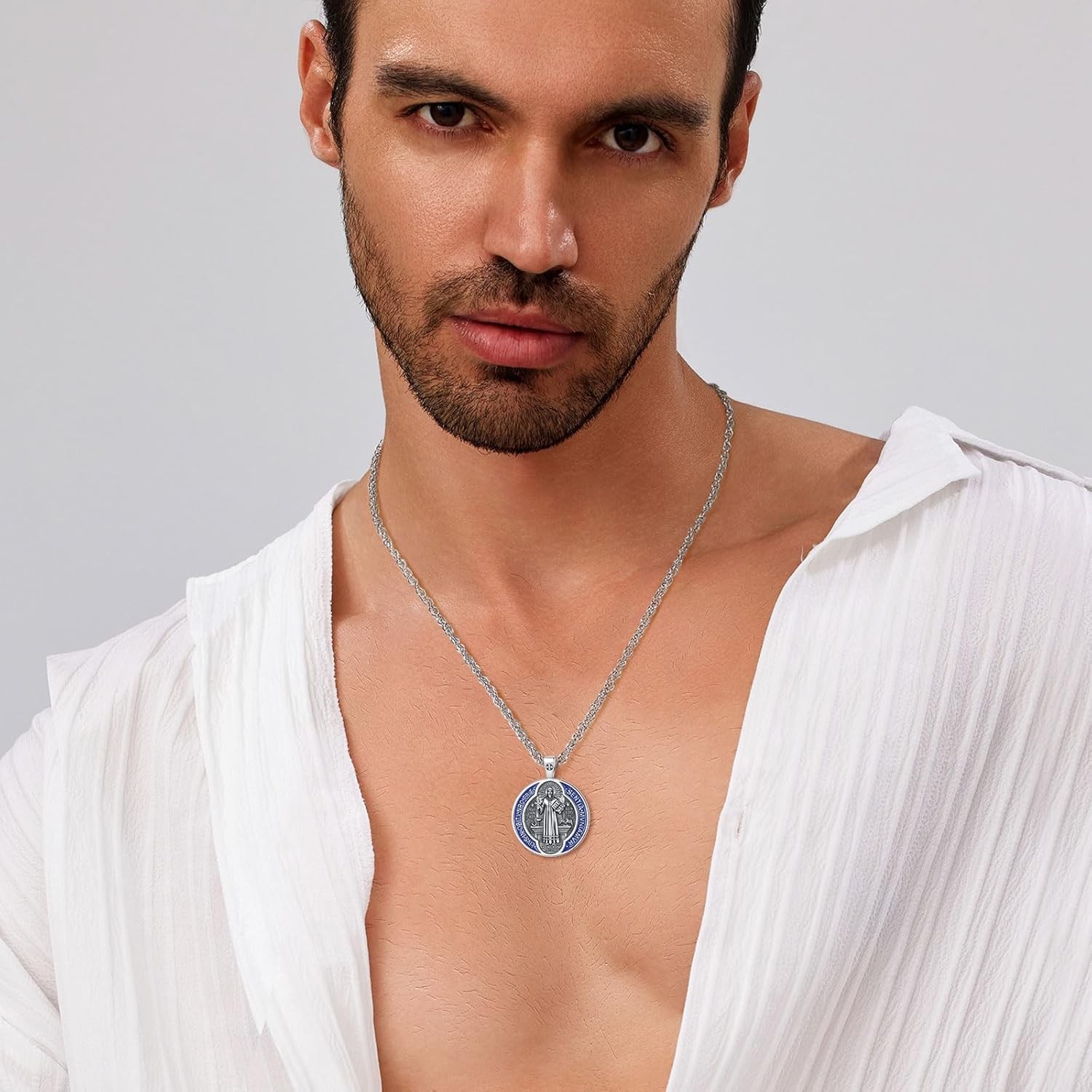 925 Sterling Silver St Benedict Necklace Medalla de San Benito Pendant Men Women