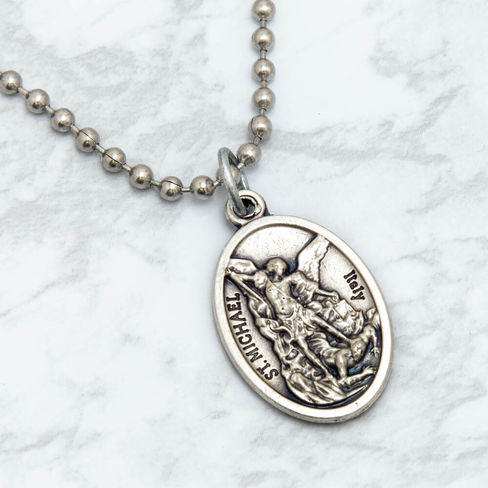 Patron Saint St Michael Guardian Angel 1″ Medal Pendant Necklace 24″ Chain Italy