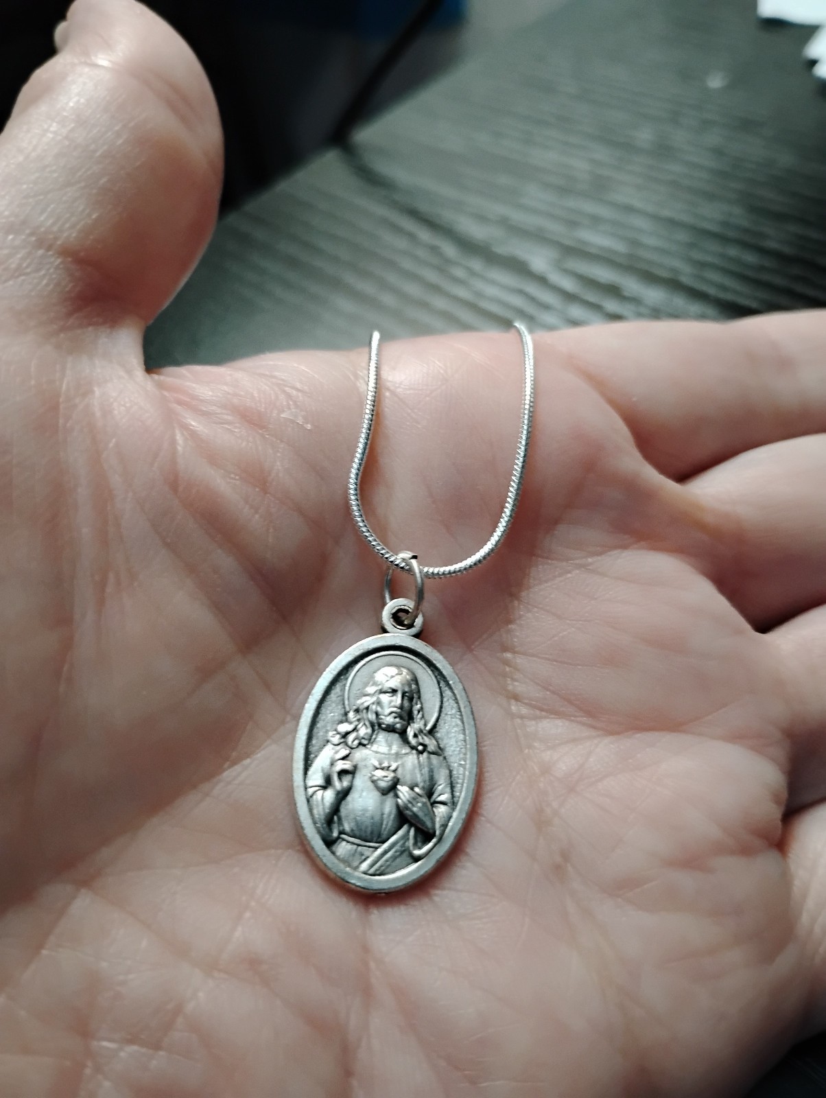 Immaculate Heart Mary Sacred Heart Jesus Medal 925 sterling silver chain+ CARDS