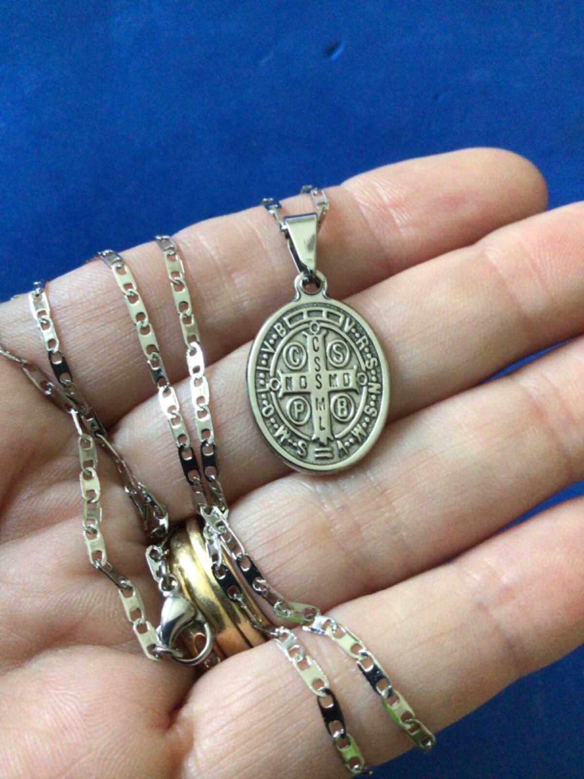 St BENEDICT Medal Protection NECKLACE Pendant Saint Medal Stainless Steel 23”