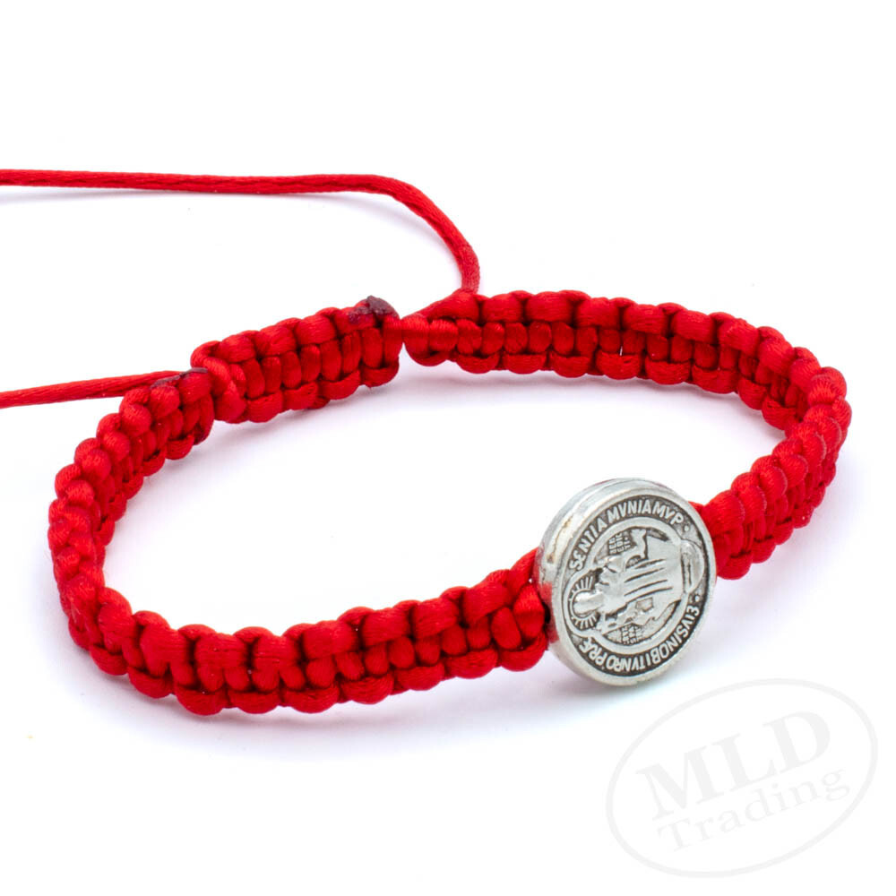 Silver Saint St Benedict Medal Red Unity Bracelet Pulsera Roja De San Benito