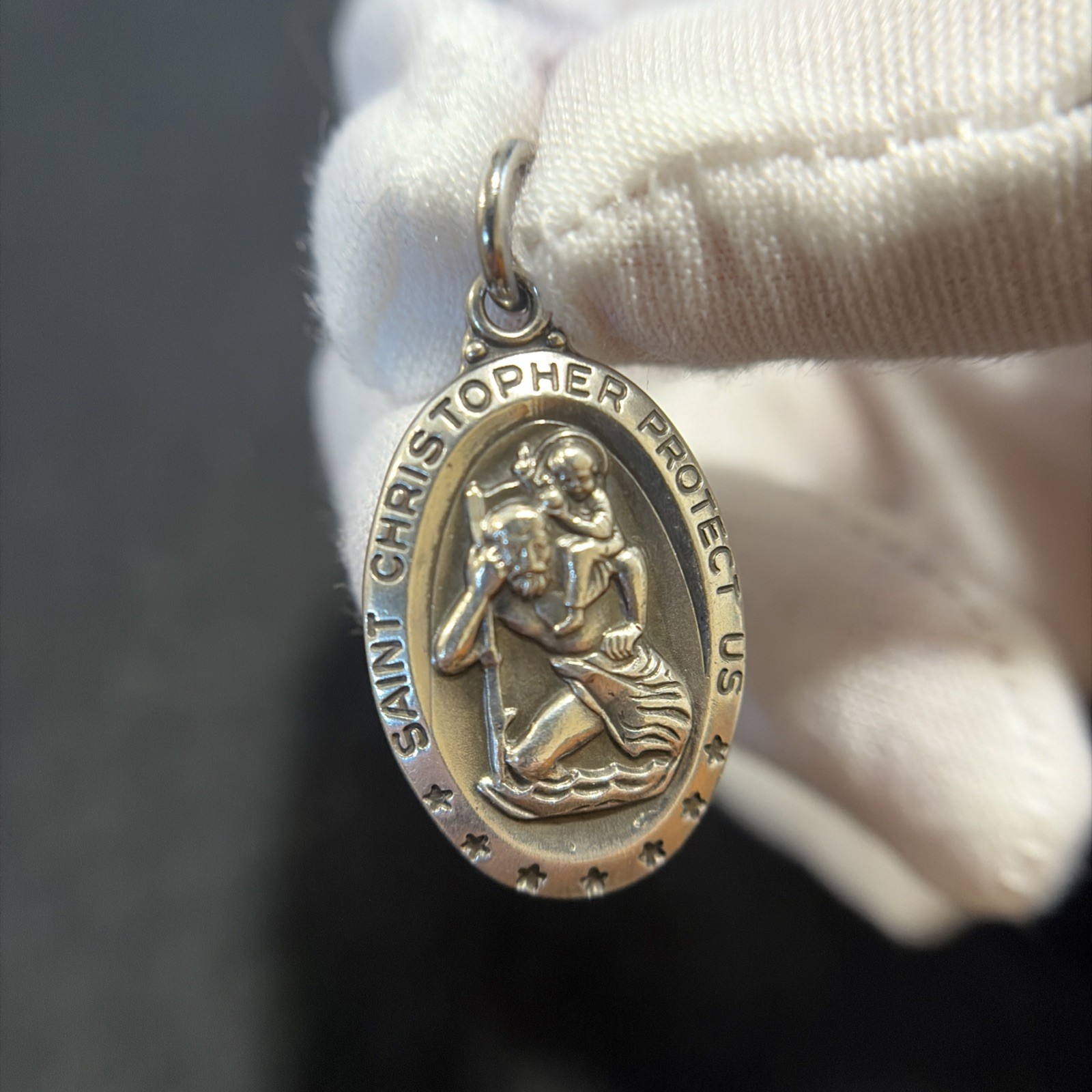 Vintage Sterling Silver Catholic St Christopher Medal Pendant Large 6.25G