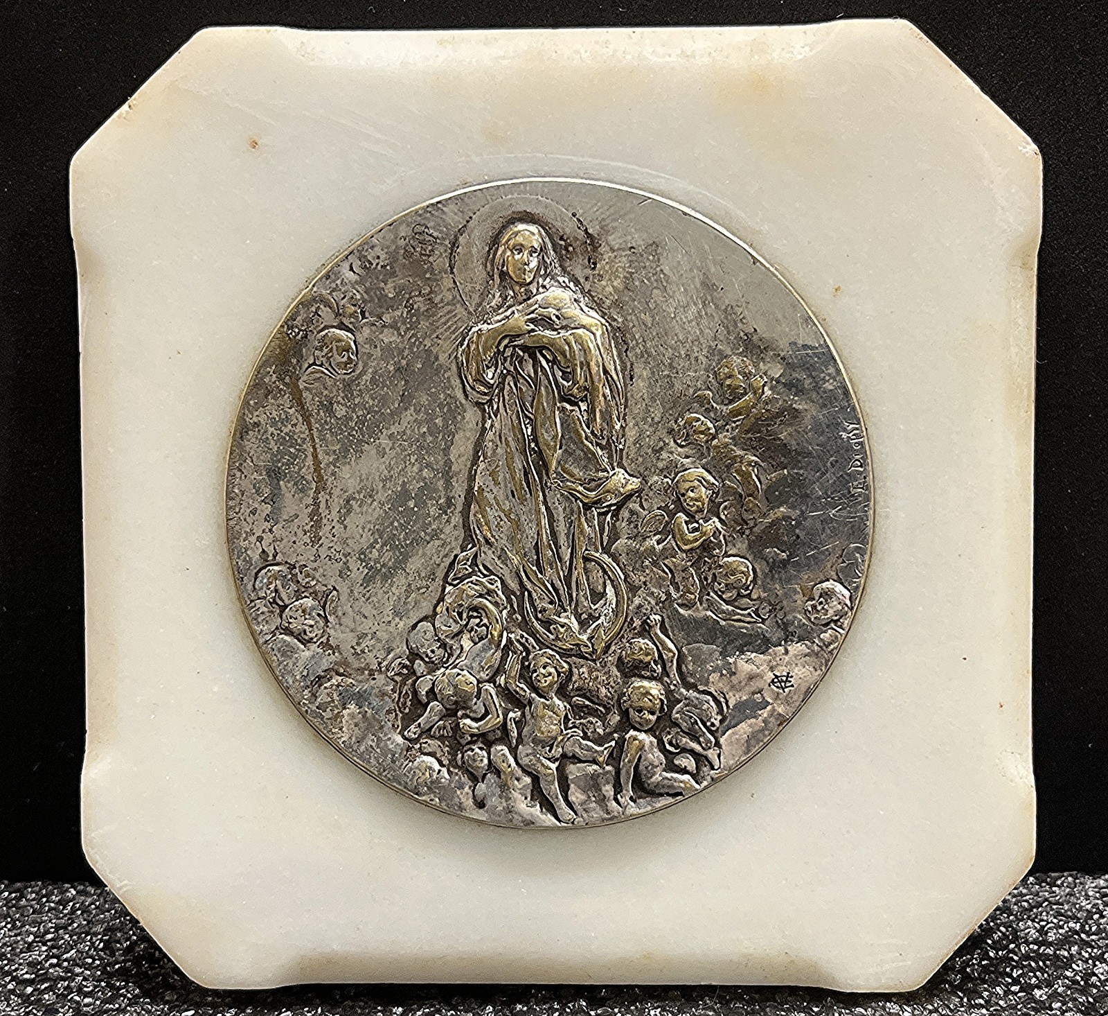 by Dropsy – France 1910´ Miraculous Virgin Mary and cherubs stand desk, marble