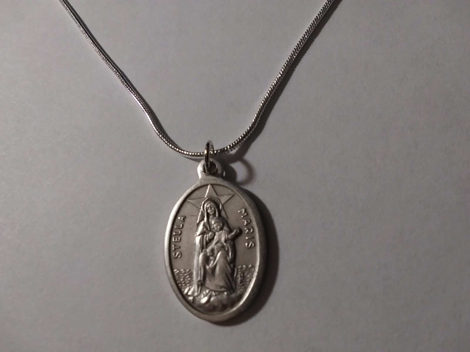 Stella Maris Our Lady Star of Sea Medal 925 sterling silver necklace+ Holy Card