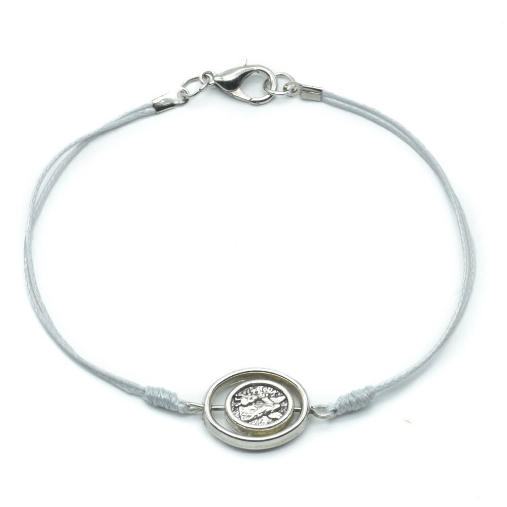 Saint St Michael Guardian Angel Rotate Medal Gray Cord Bracelet And Holy Card