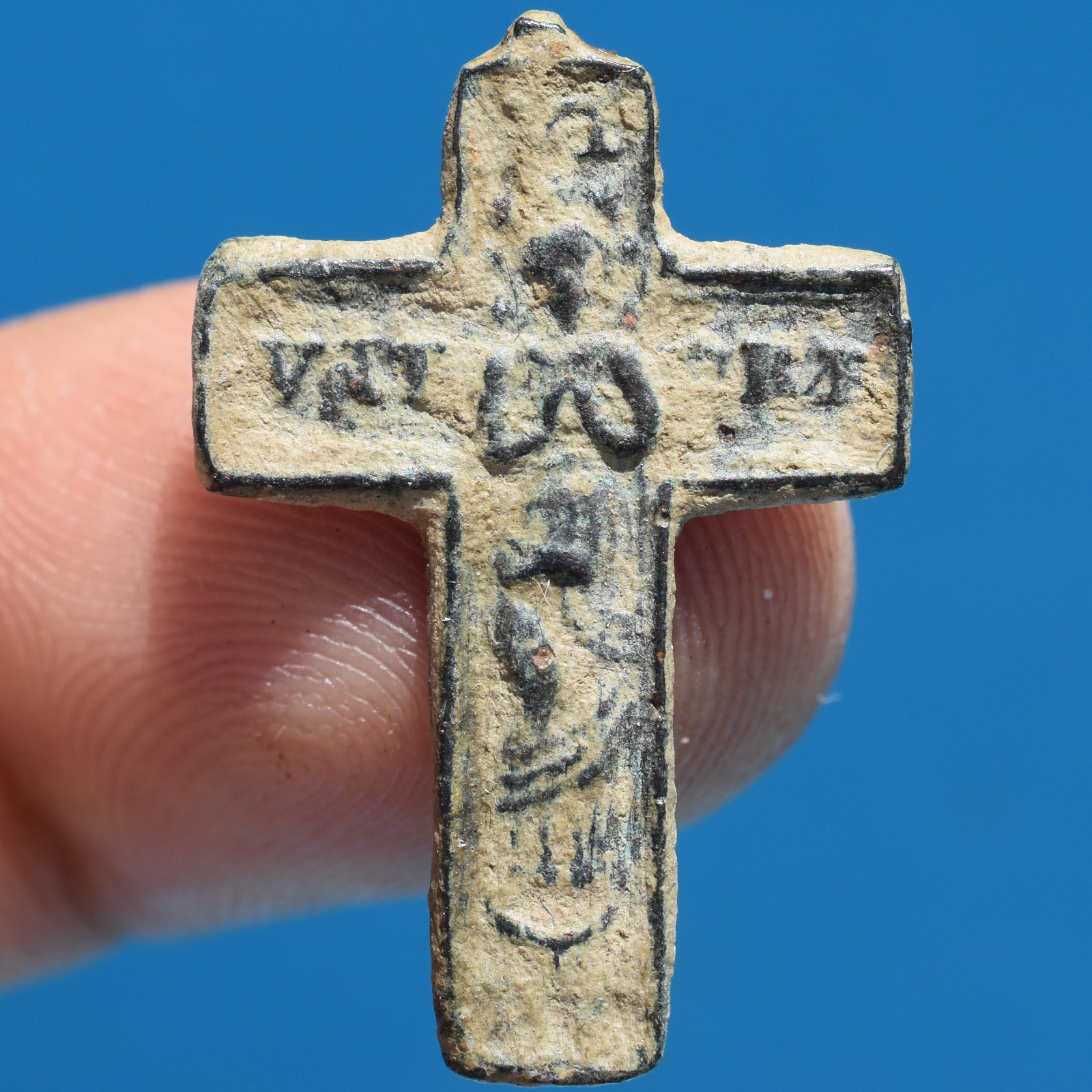 AWESOME PECTORAL 18TH CENTURY CRUCIFIX CROSS ANTIQUE LATIN INSCRIPTION