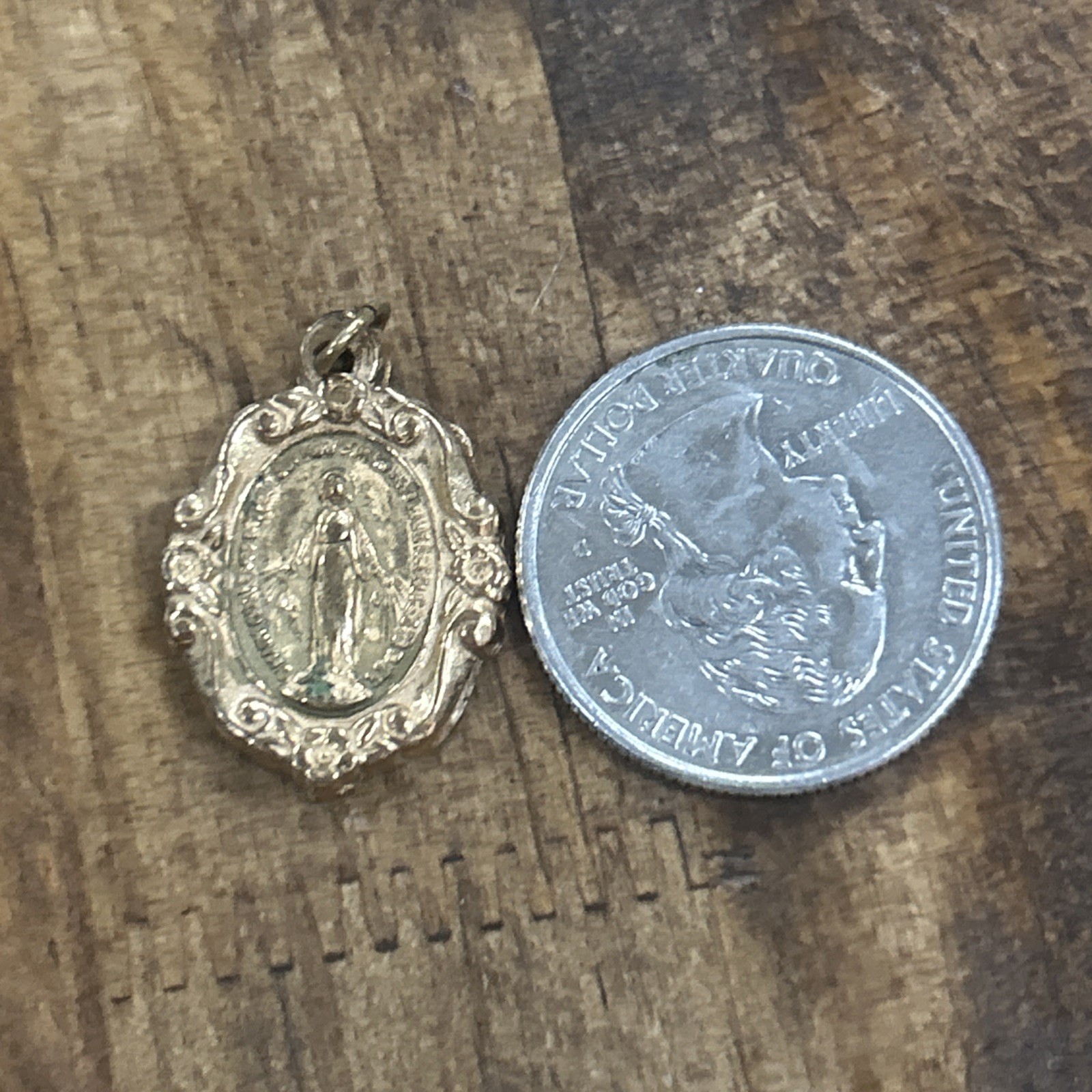 Vintage Gold Toned Catholic Saint Virgin Mary Religious Medal Pendant