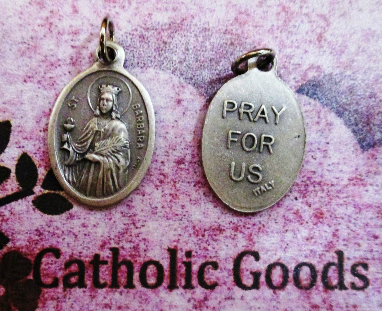 Saint St Barbara – Pray for Us – Italian Silver-tone OX 1″ Medal