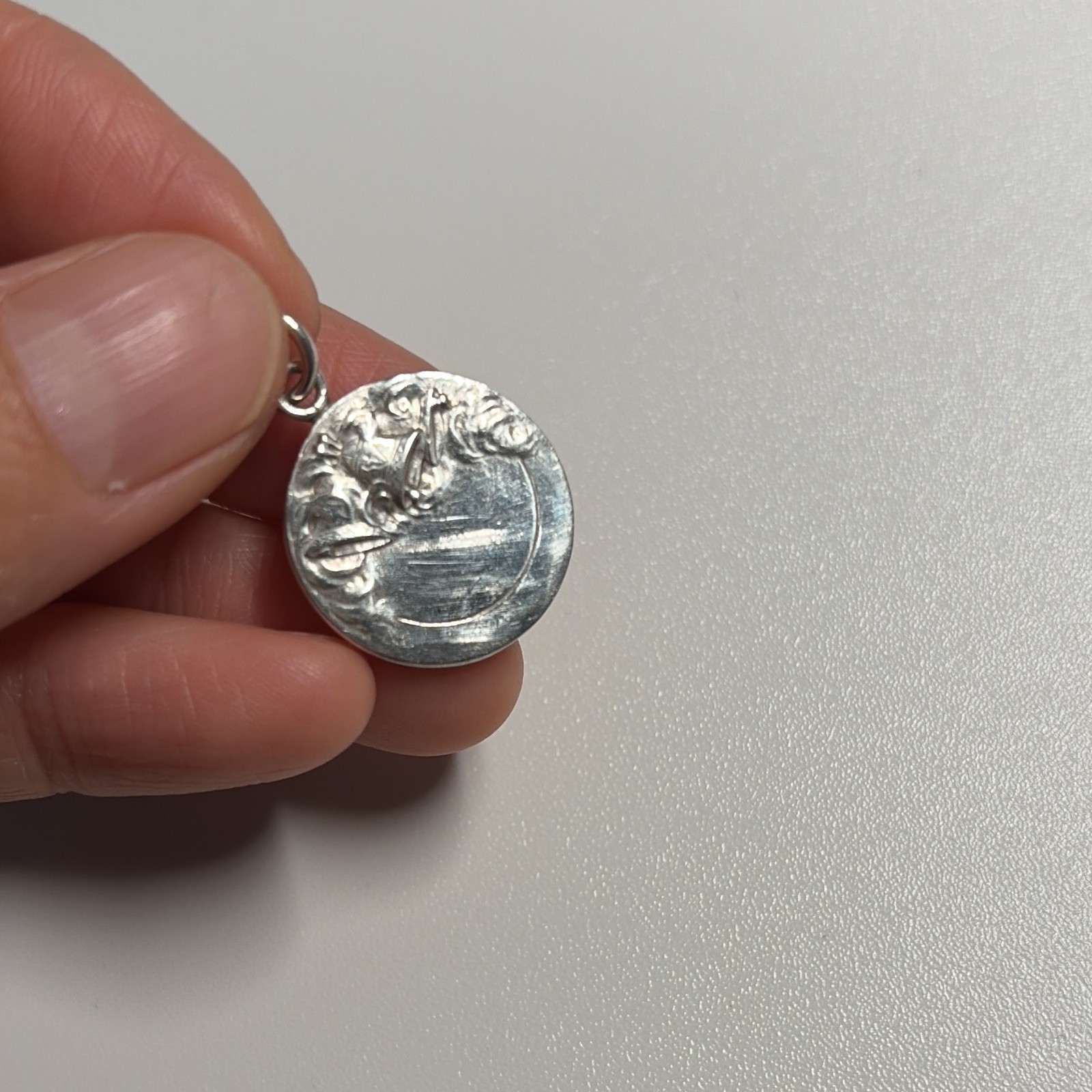 Round Christian Angel Medal Pendant Charm with Bail, 925 silver