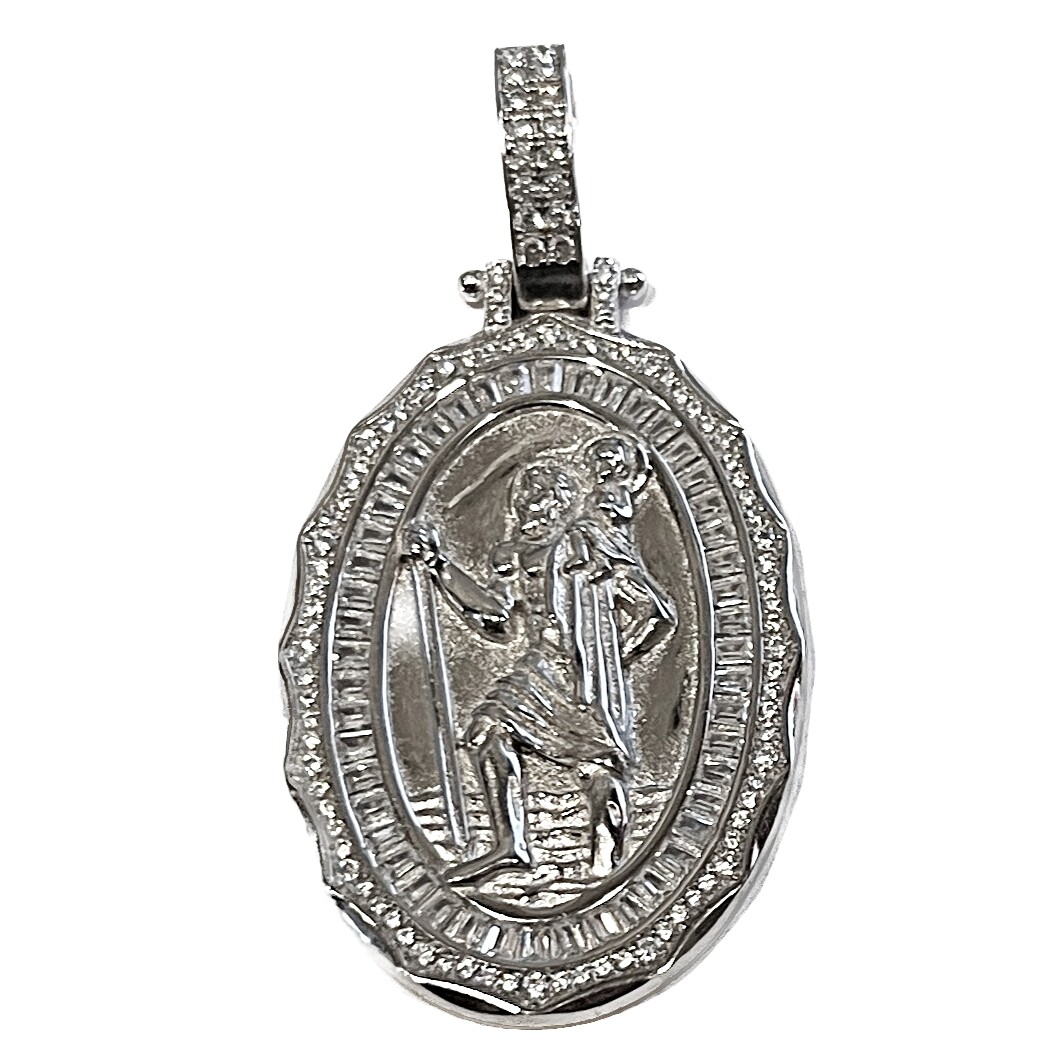 925 Sterling Silver St Saint Christopher Medal CZ San Cristobal Medalla Pendant