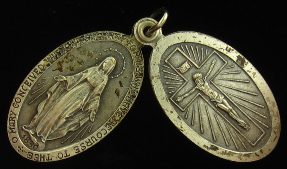 Vintage Jesus Medal Slider Opens Catholic Crucifixion Mary Saint Christopher