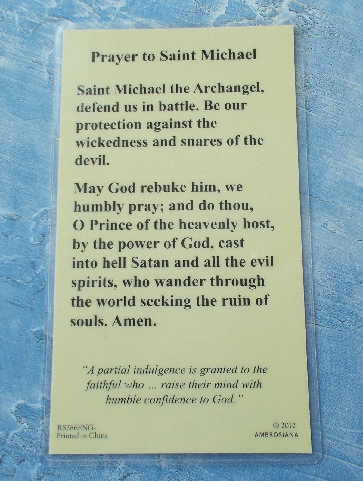 St Michael Archangel~Laminated Holy card~Choice of prayer