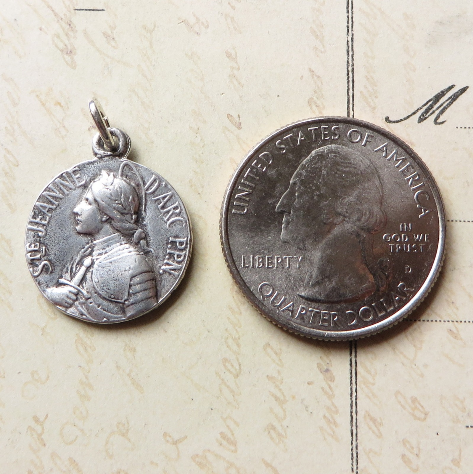 St Joan of Arc with Sword Medal – Sterling Silver Antique Replica