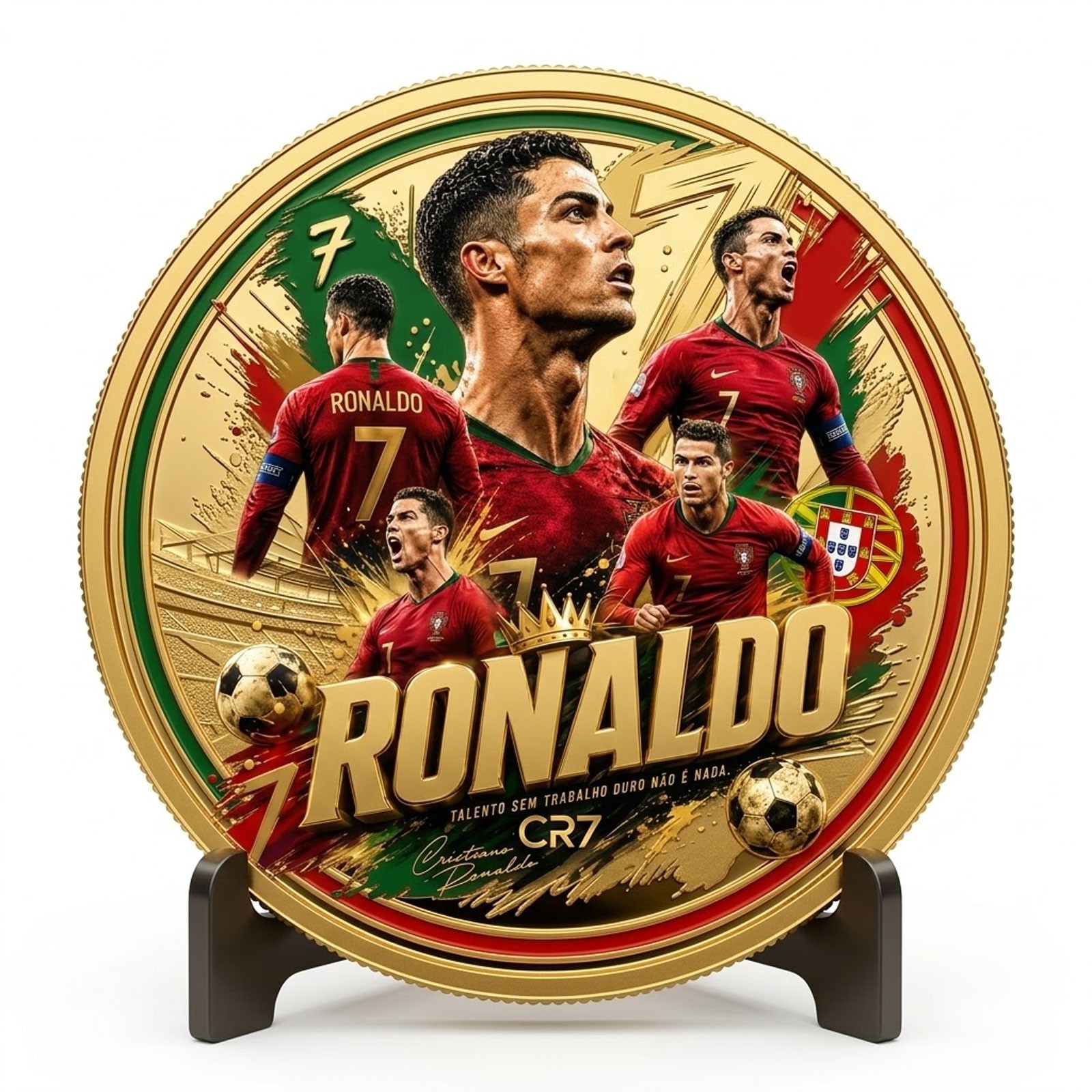 Cristiano Ronaldo CR7 Portugal Gold Commemorative Coin Collectible Soccer Medal