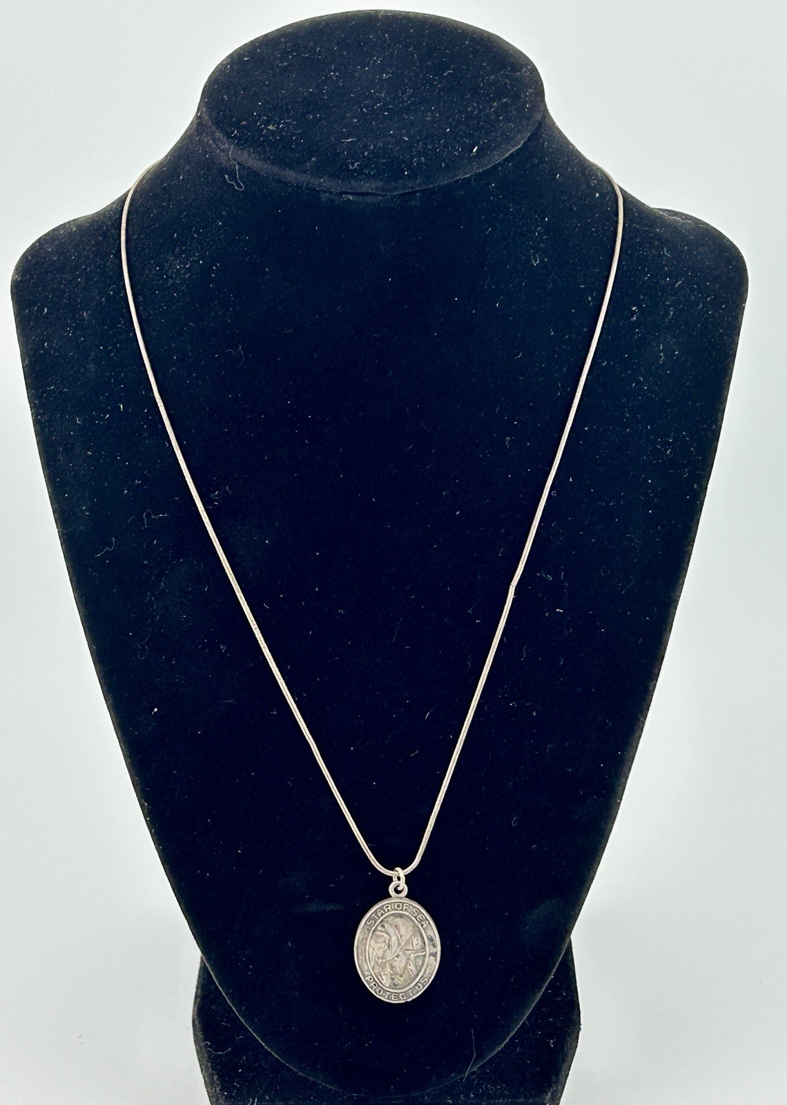 JCC Italy Stella Maris Our Lady Star of Sea 925 Sterling 19″ Necklace 1970s VTG
