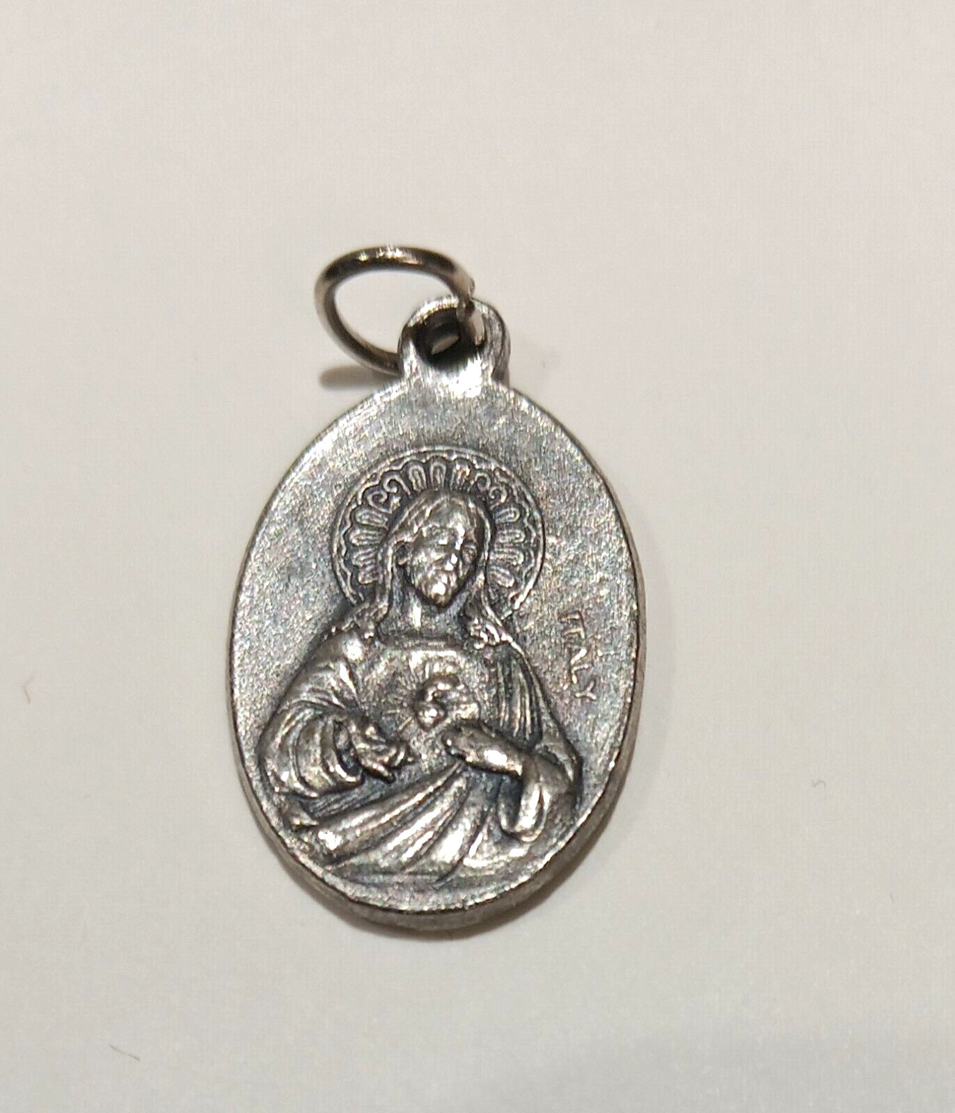 Religious Medal Sacred Hear of Jesus/Guardian Angel 1″ Catholic Oval Medal Italy