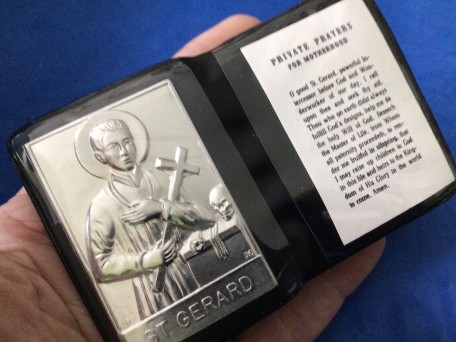 St. GERARD Silver Metal Saint Plaque Folder Pocket Icon Prayer for Motherhood
