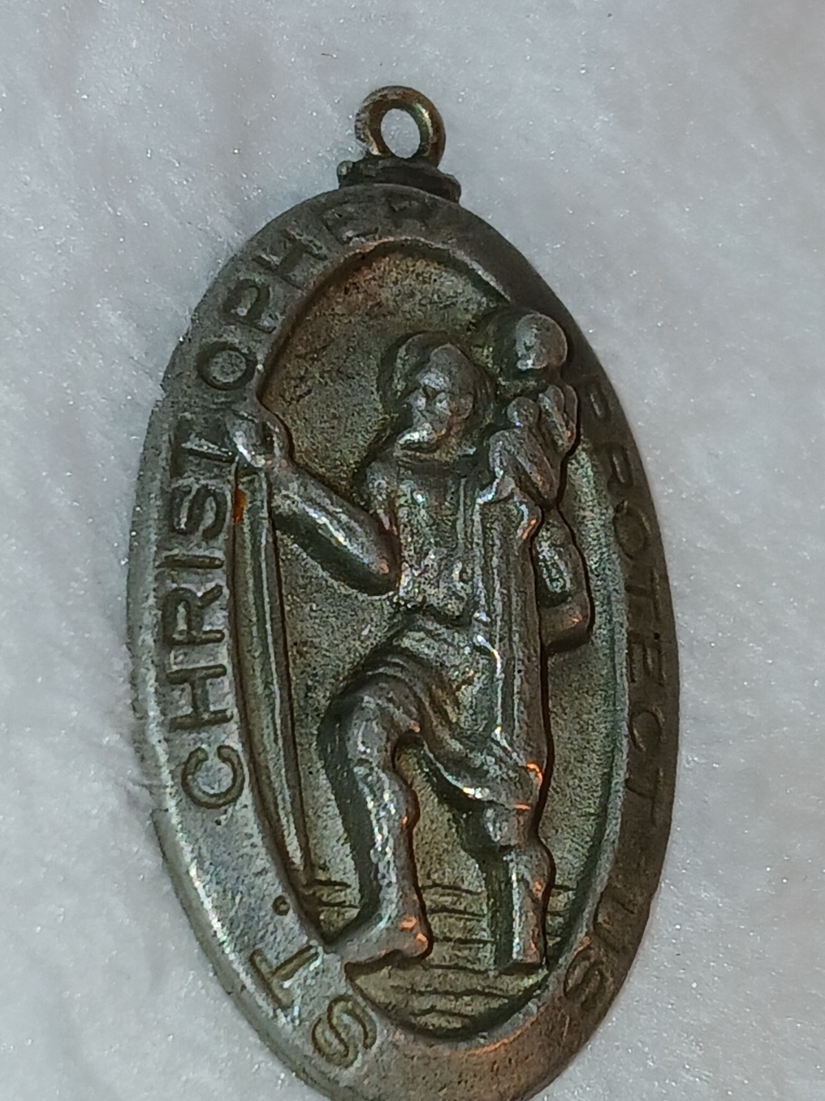 Classic Oval St.Christopher Protect us Pewter Catholic Medal Vintage protector