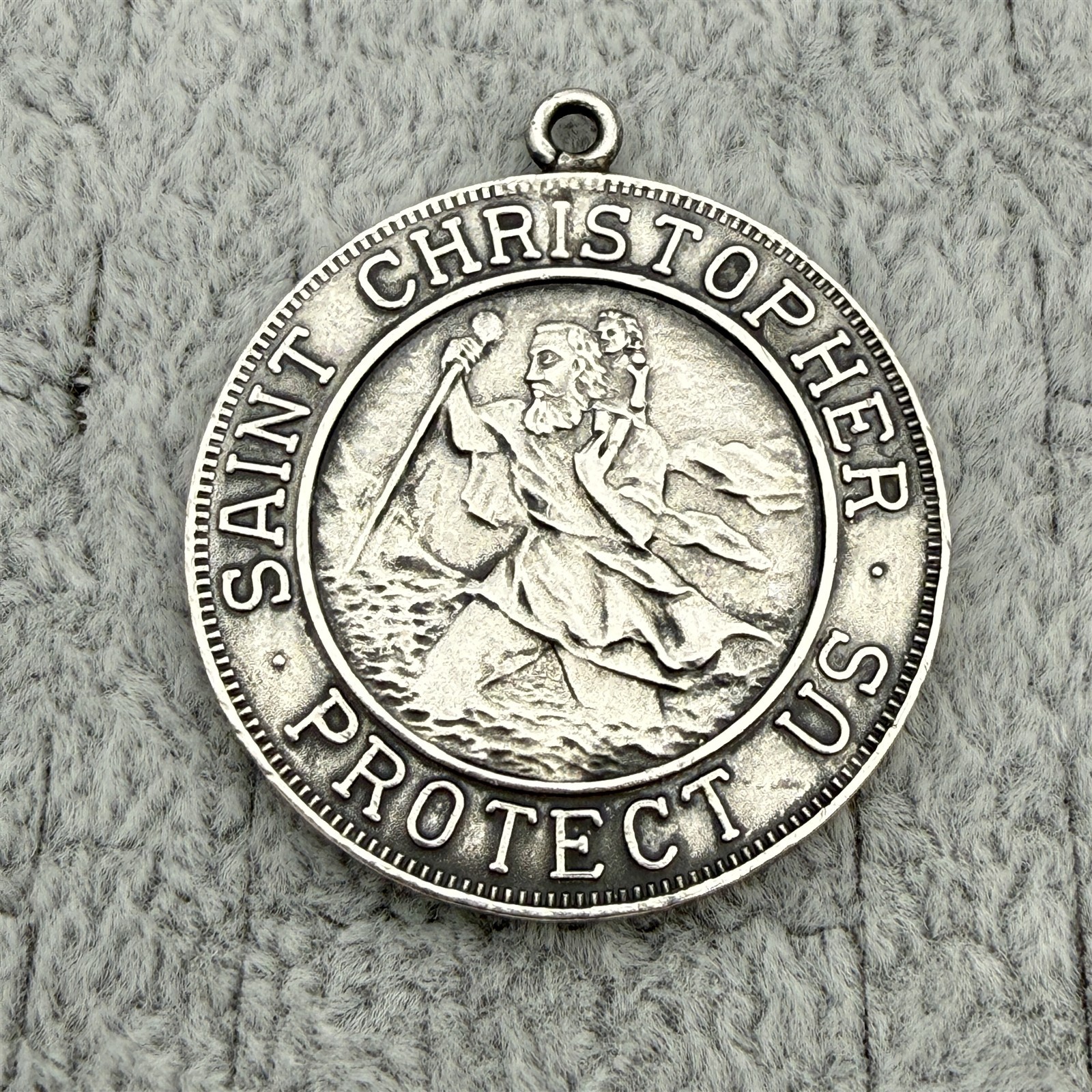 Vtg St. Christopher Protect Us Catholic Religious Medal Sterling Silver #65538