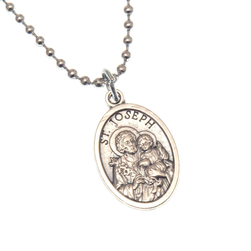 Patron Saint St Joseph Pray For Us 1″ Medal Pendant Necklace 24″ Chain Italy