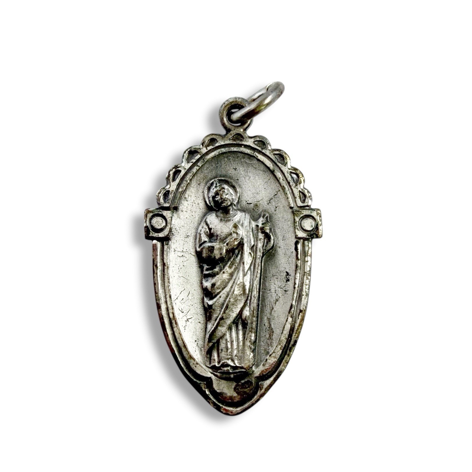 Vintage St. Jude Thaddeus Religious Medal Charm Pendant Silvertone