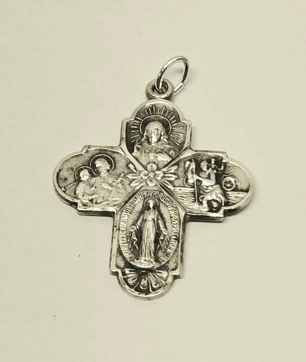 Vintage Sterling Silver 925 4 WAY CROSS Catholic Religious Medal Pendant