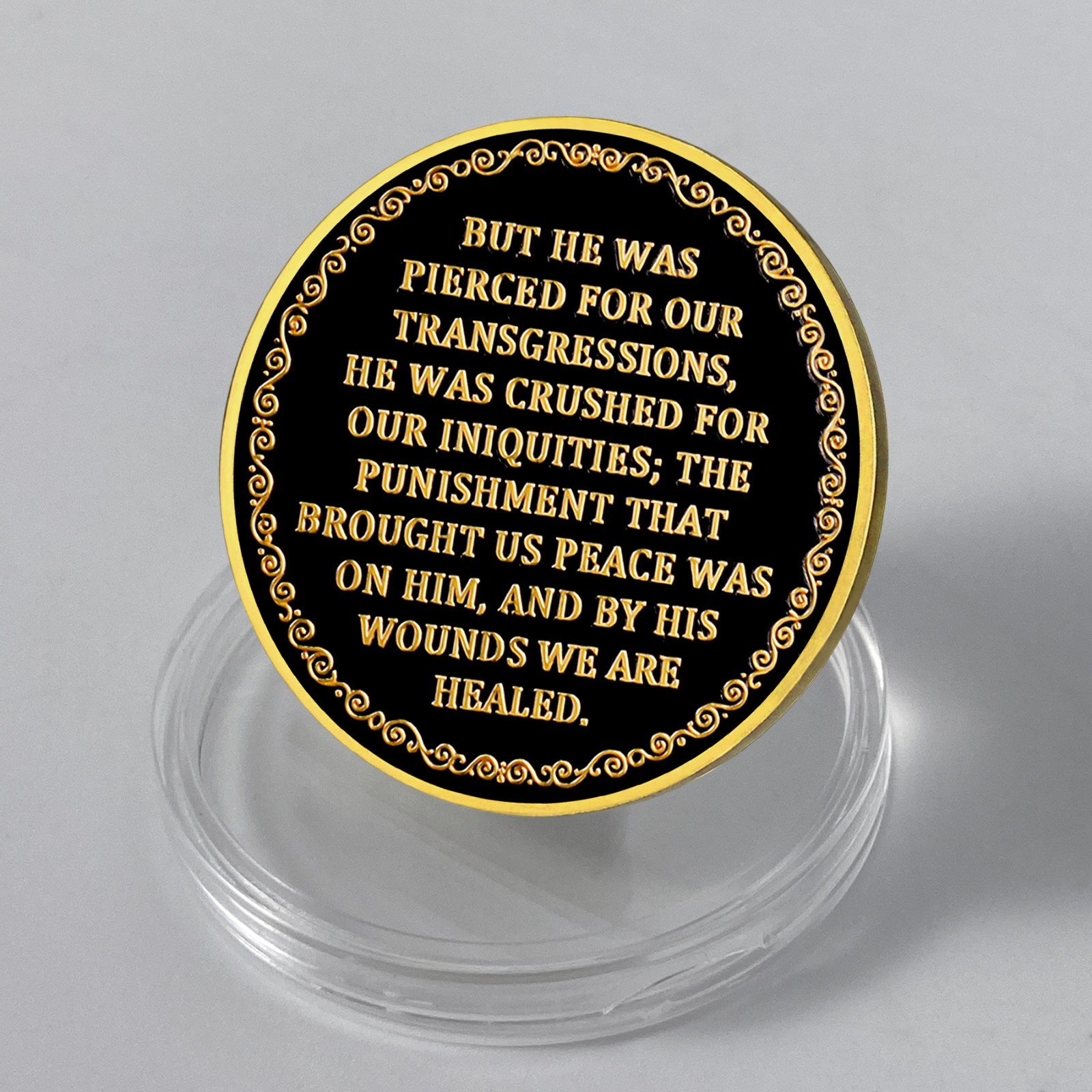 5pcs Christian Faith Challenge Coin Isaiah 53:5 Bible Verses Inspirational Token