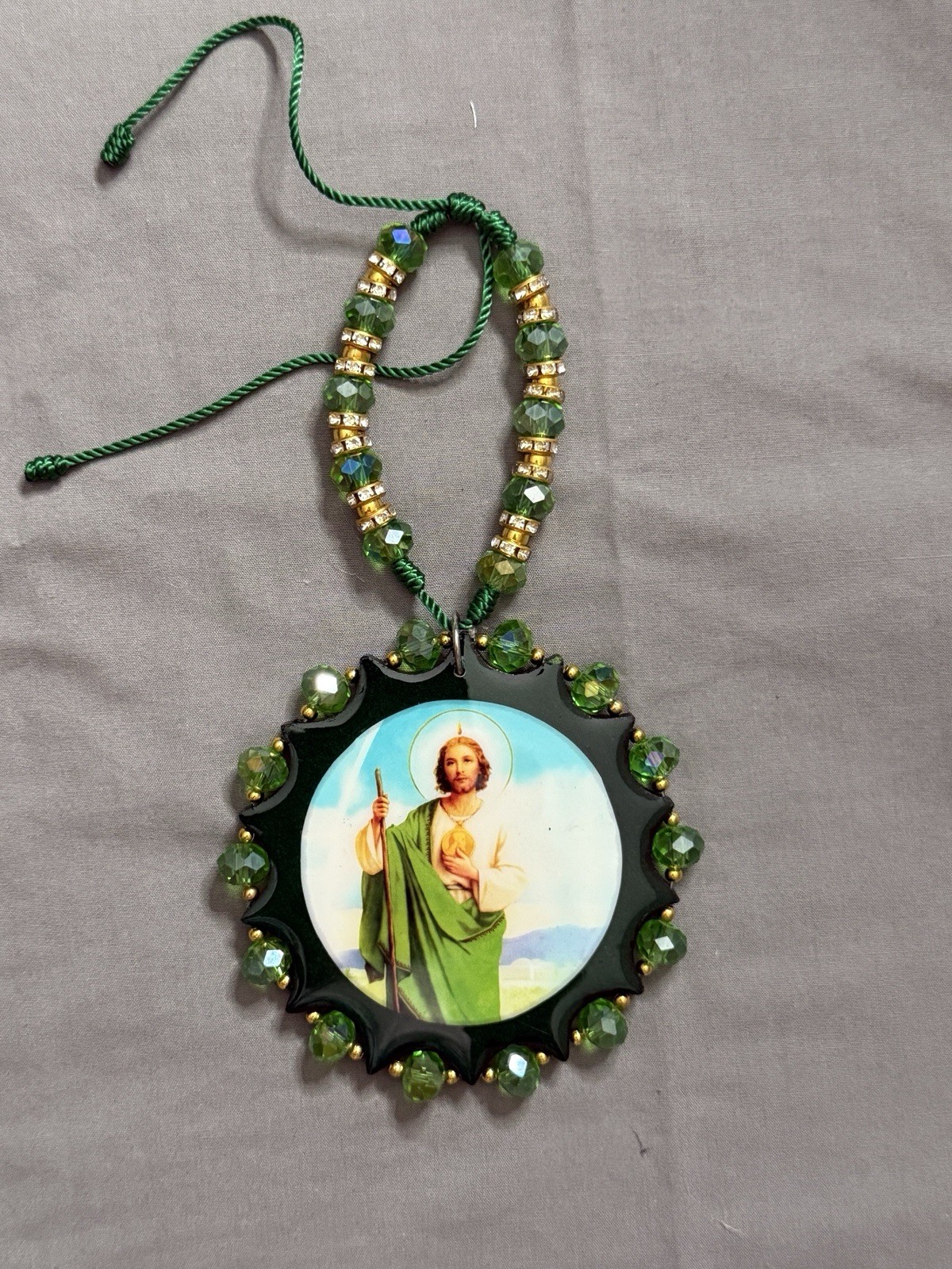 St Jude Thaddeus Green Wooden Medallion Blessing Décor Medal San Judas Tadeo