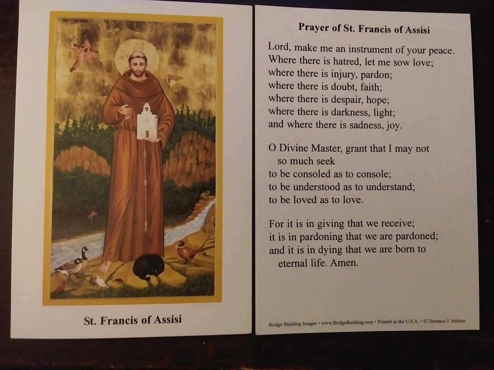 St Francis of Assisi PEACE PRAYER Medal necklace 24″ ball chain + prayer card
