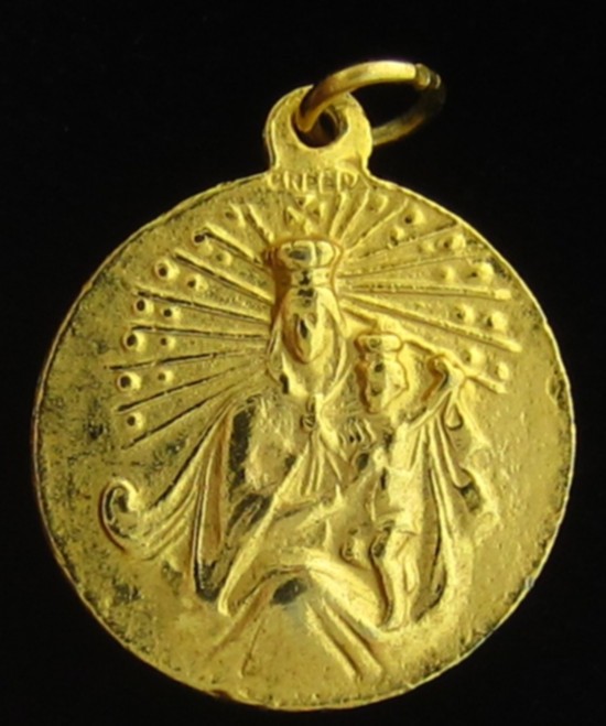 Vintage Jesus Medal Gold Tone Creed Sacred Heart Mary Mount Carmel
