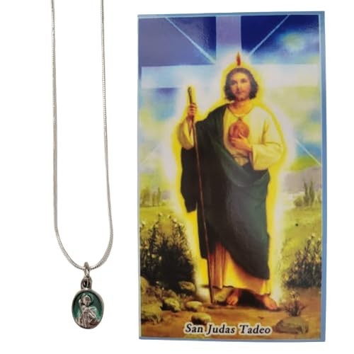Saint Jude Medal Necklace, Sterling Silver Plated + Spanish Prayer Card St. Jude