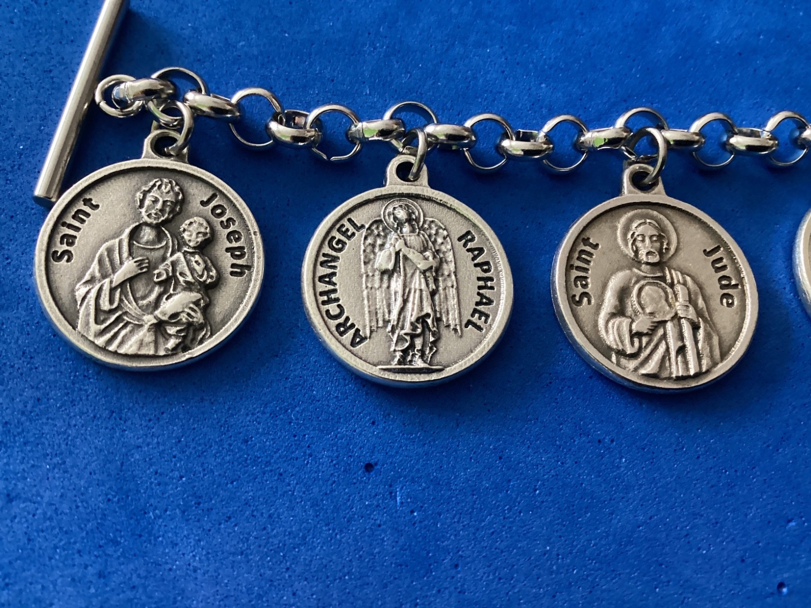 Custom Mary Female Religious Saint Medal Charm Bracelet Lot Stainless Steel 7.5″