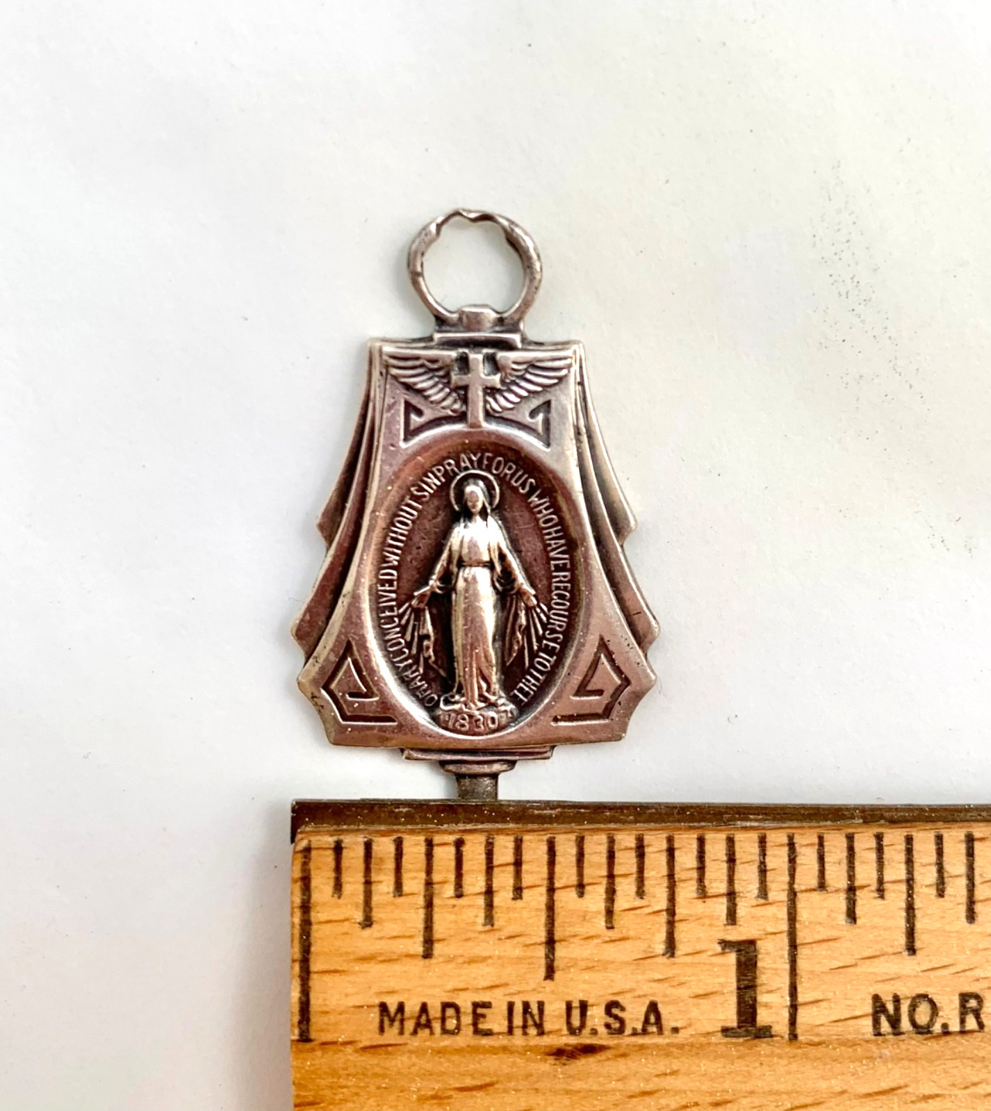 Vintage HMH Sterling Silver Art Deco Virgin Mary Miraculous Medal Pendant