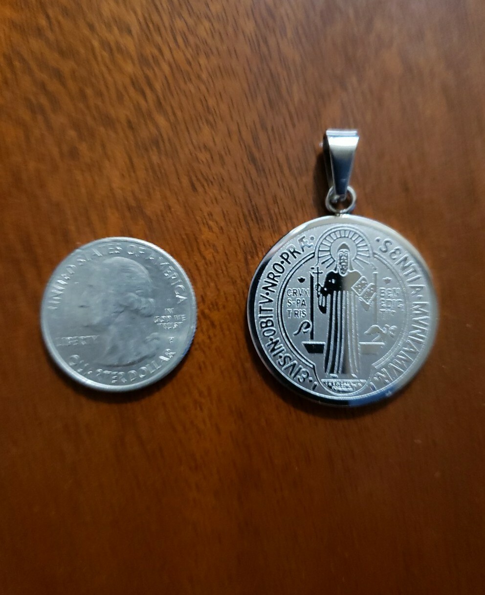 St Benedict (S. Benito) Medal Stainless Steel Charm Pendant Necklace Gold Color
