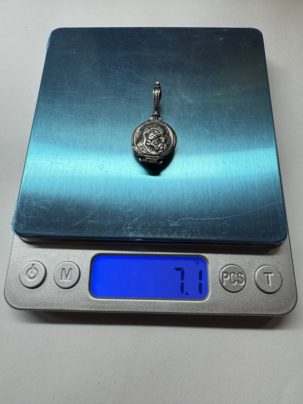 925 Sterling Silver Orthodox Icon Locket Pendant Kazan Mother of God 7.1g