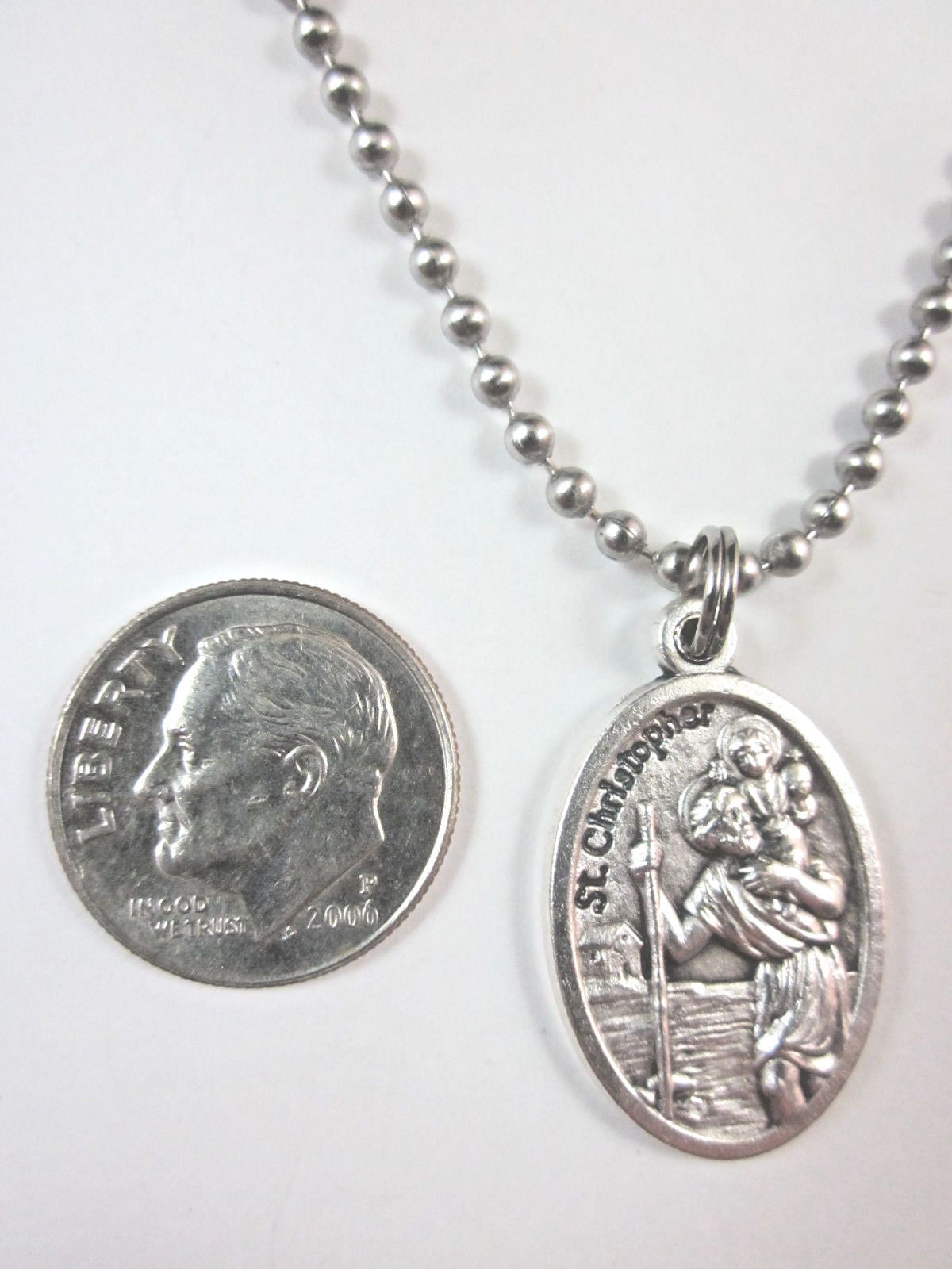 St Christopher /Guardian Angel Medal Necklace 24″ Ball Chain Gift Box Prayr Card
