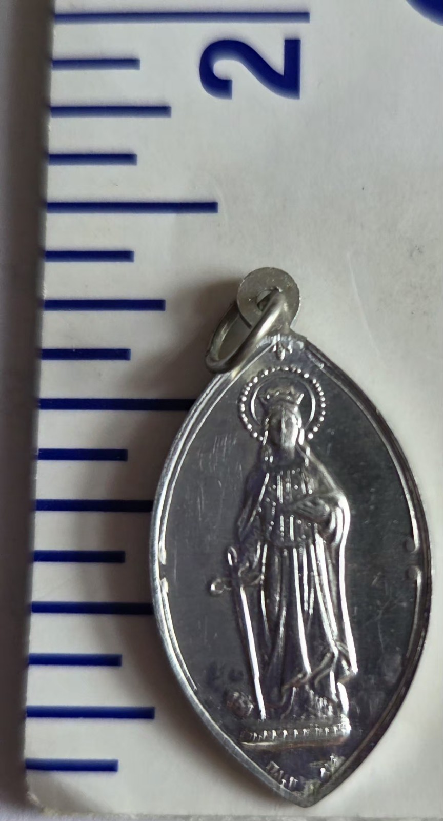 Vintage St Dymphna Pray for Us Medal Italy SilverTone Pointed Oval Catholic 1.25