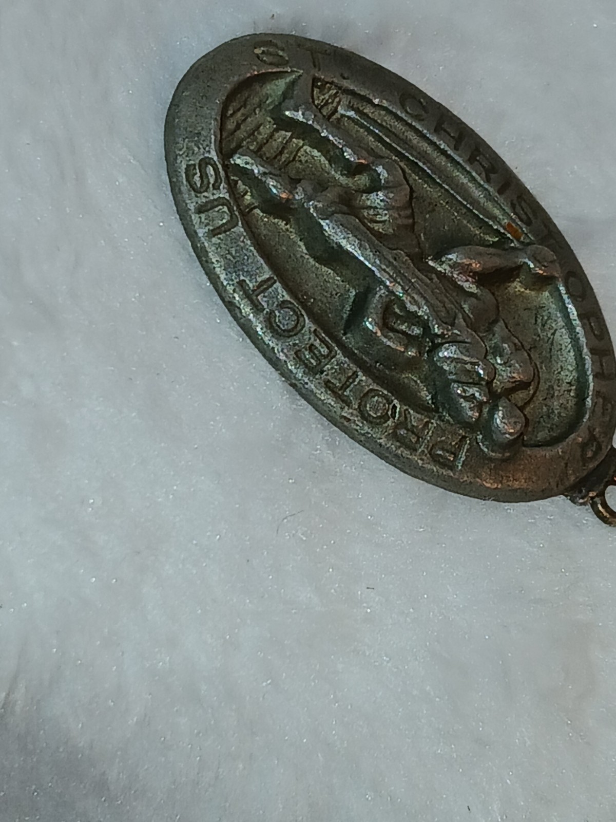 Classic Oval St.Christopher Protect us Pewter Catholic Medal Vintage protector