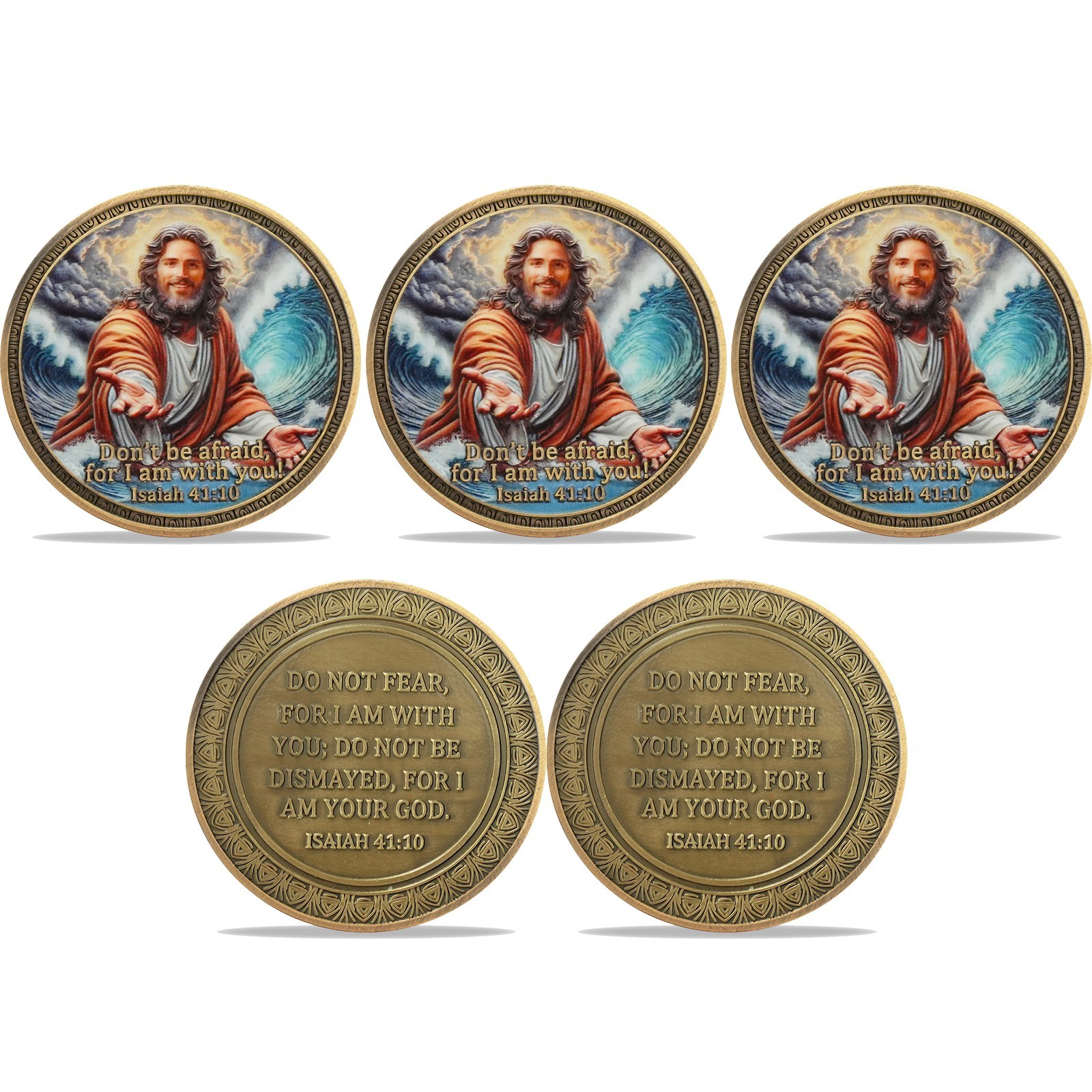 5pcs Jesus Christian Coin Isaiah 41:10 Verse: Don’t Be Afraid, For I Am With You