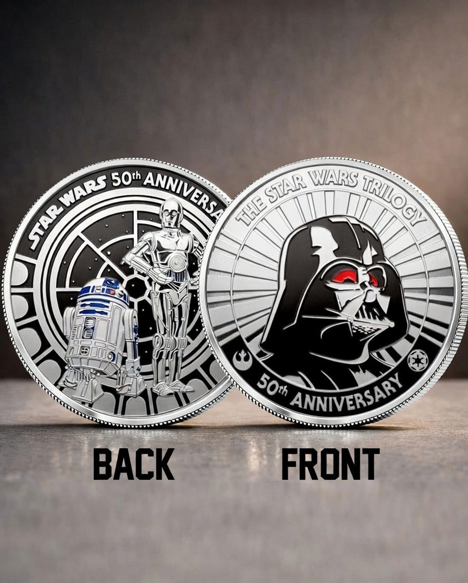 Star Wars 50th Anniversary Coin Darth Vader R2D2 C3PO Trilogy Collector Medal