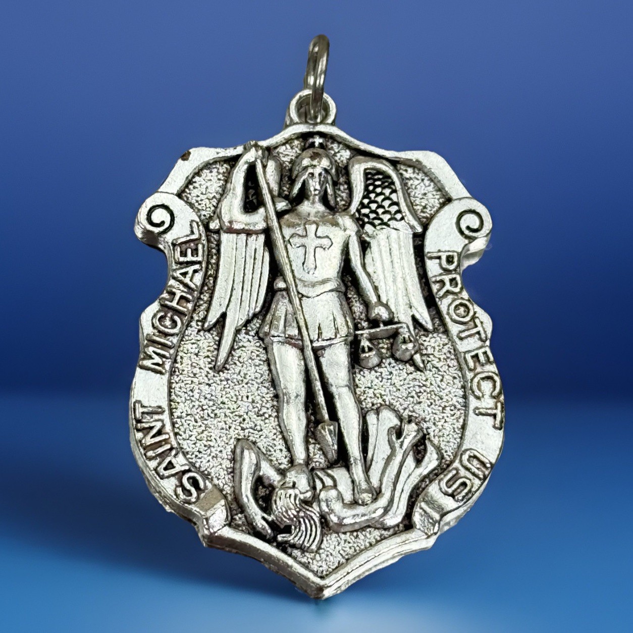 Catholic Saint Michael Silver Tone Shield Large Religious Medal Pendant