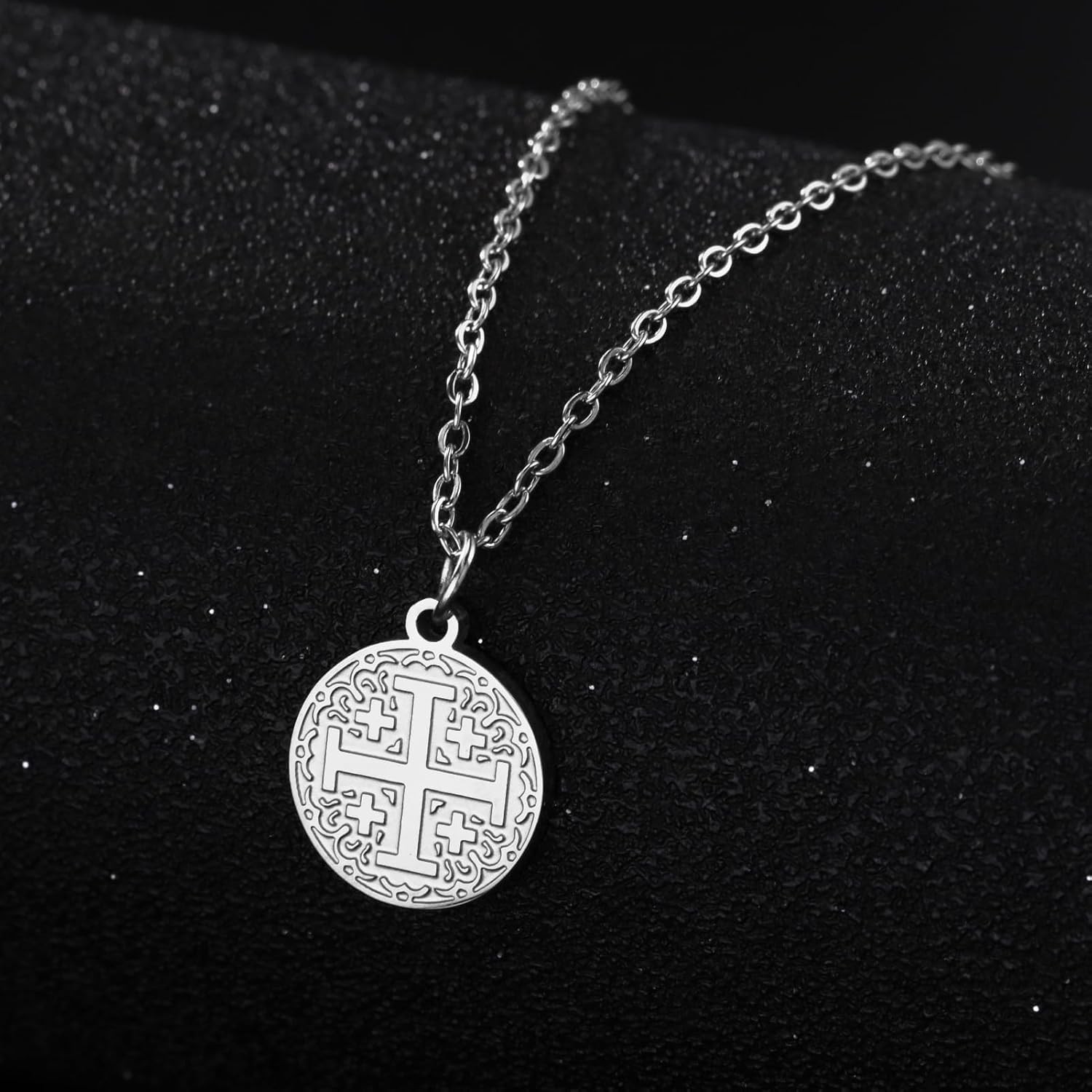 Cross Pendant Necklace -Stainless Steel Jerusalem Cross Medallion – U.S Stock