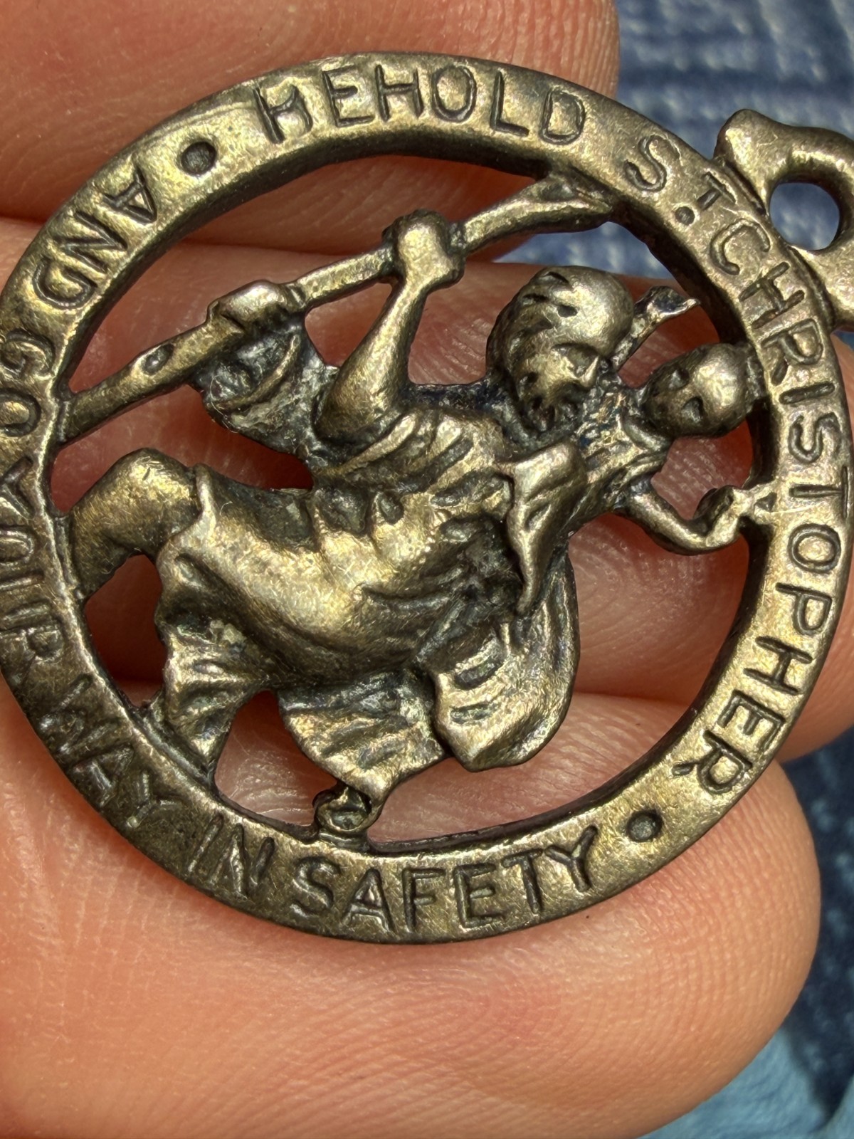 Vintage St. Christopher Medal Pendant Sterling Silver Round