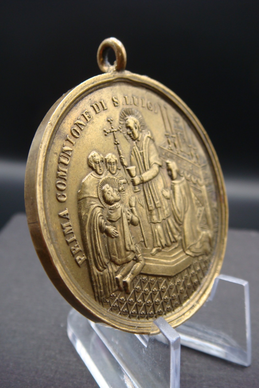 Rare Antique Italian First Holy Communion Commemorative Medal St. Aloysius