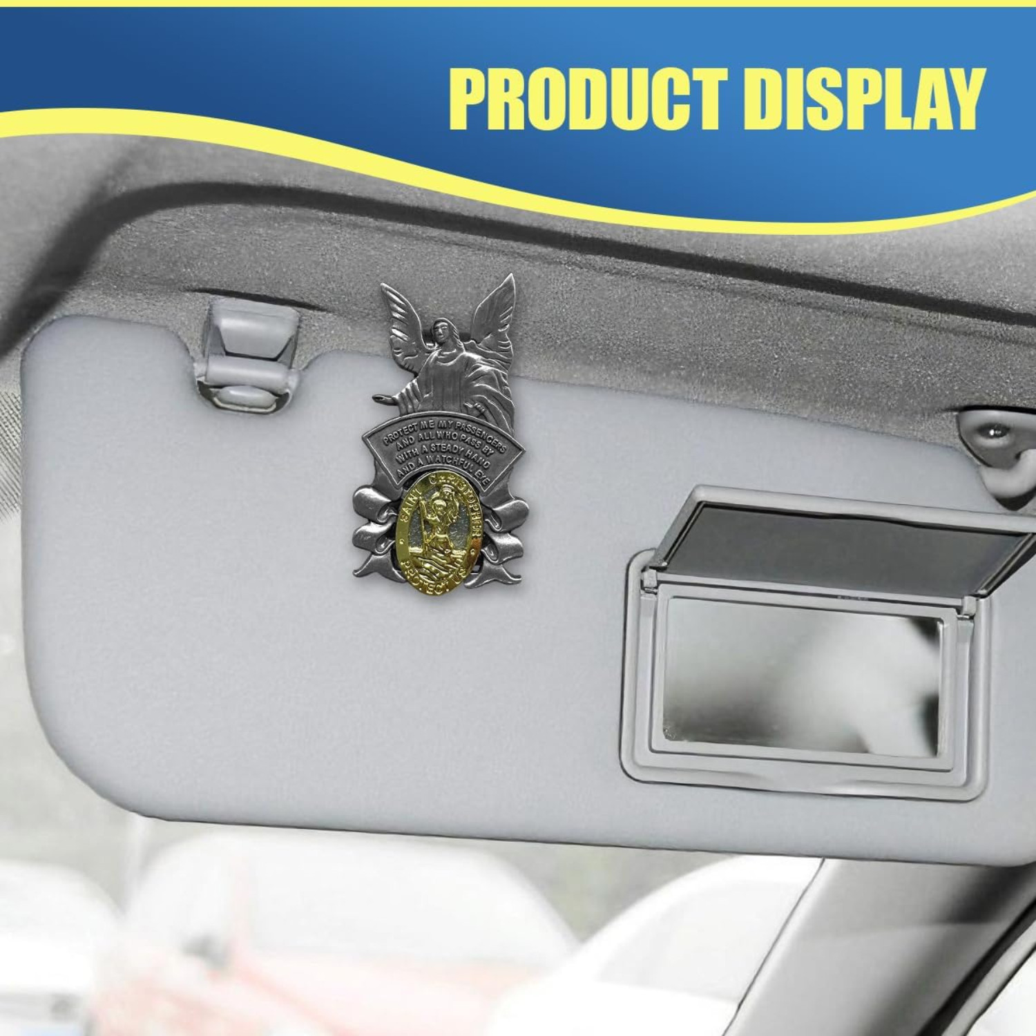 St Christopher Medal for Car Visor Clip, Guardian Angel 1PC, Silver&gold