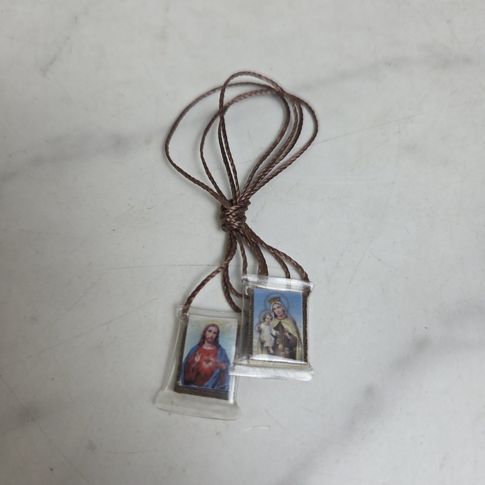 Scapulars Catholic Necklace Scapular Plastic Brown Cord Jesus And Our Lady