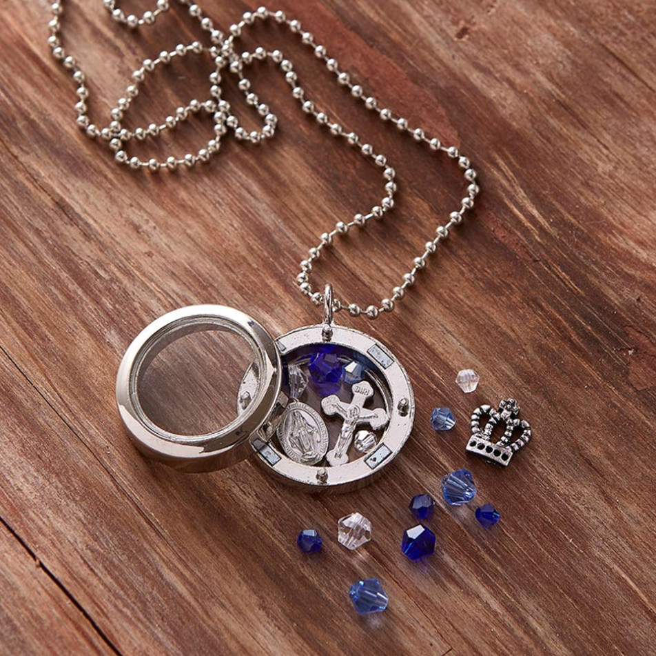 “Floating” Miraculous Medal Magnet Locket Pendant Necklace & Bracelet Set Womens