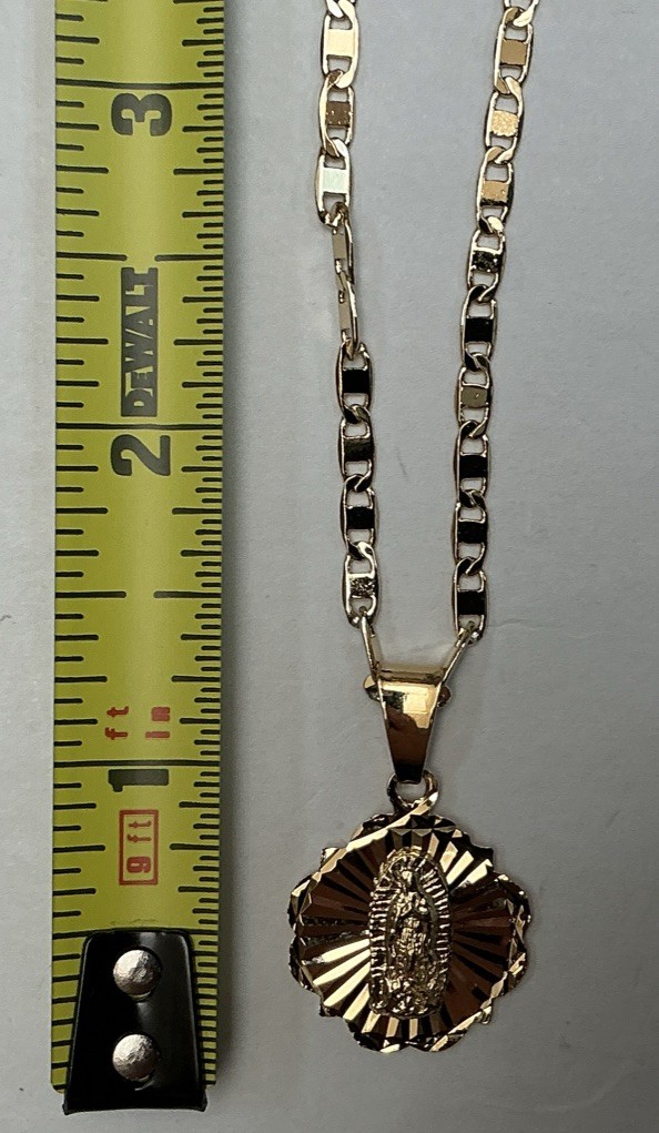 14K Gold Plated Medal Necklace Of Guadalupe Chain Of 22” Long