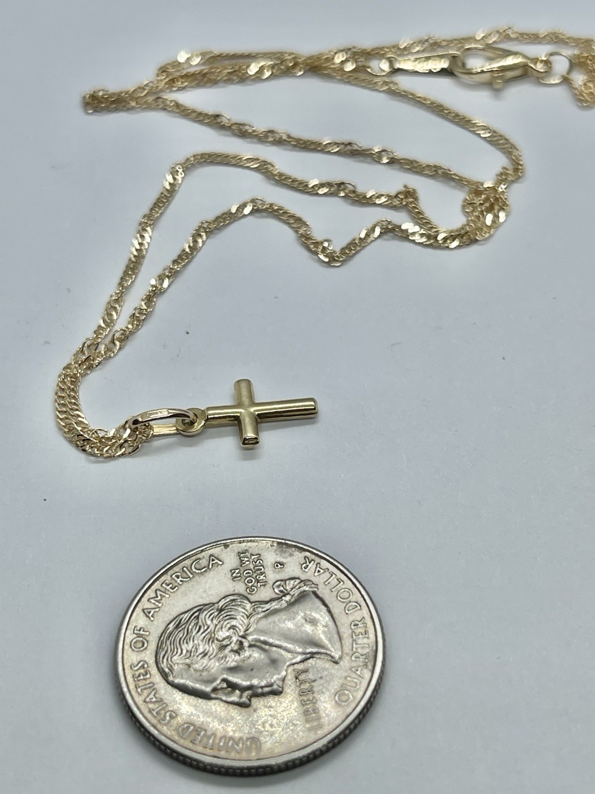 Vintage 9 Carat Gold Dainty Plain Cross Pendant Necklace on 18” Chain